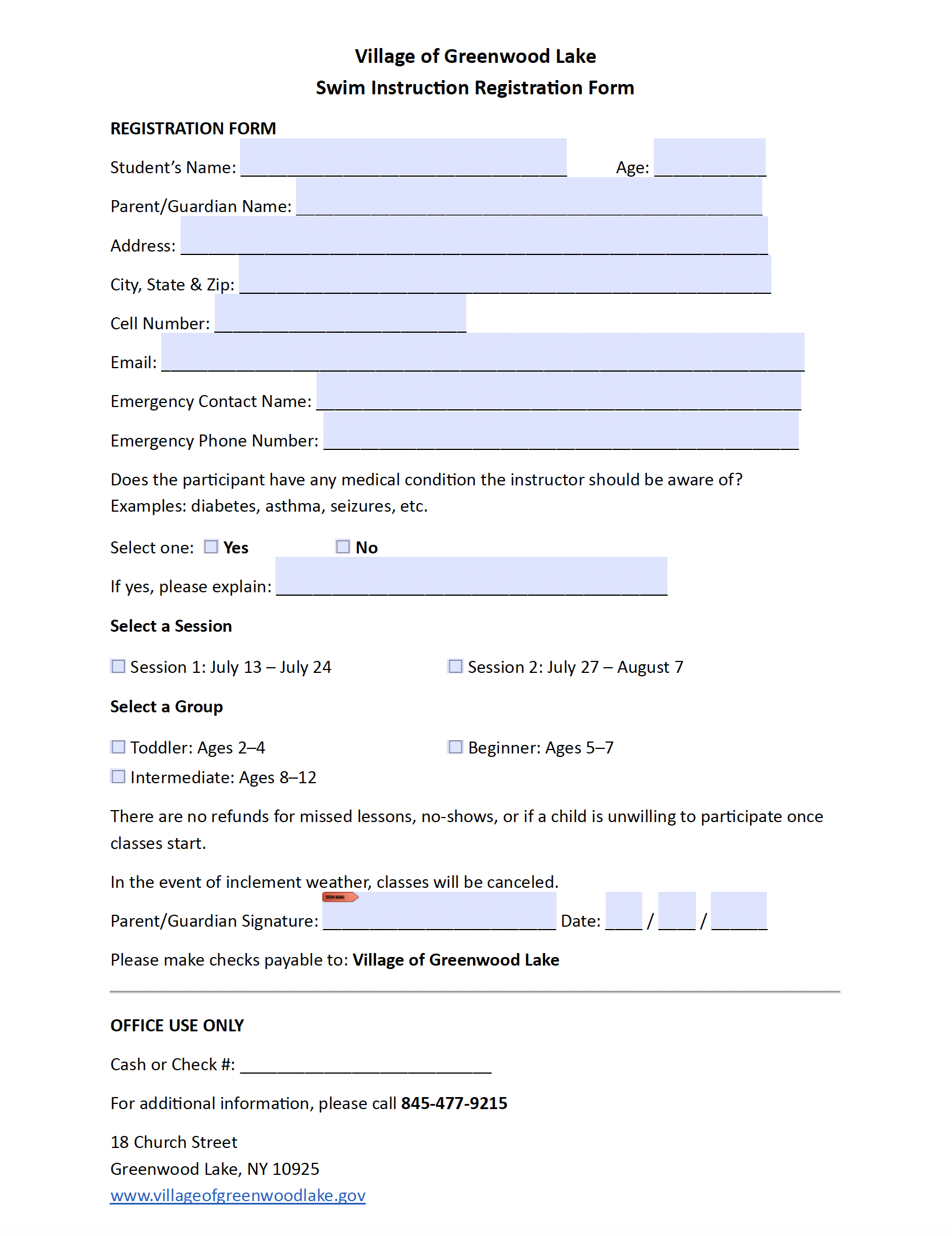 Swim Lessons Registration